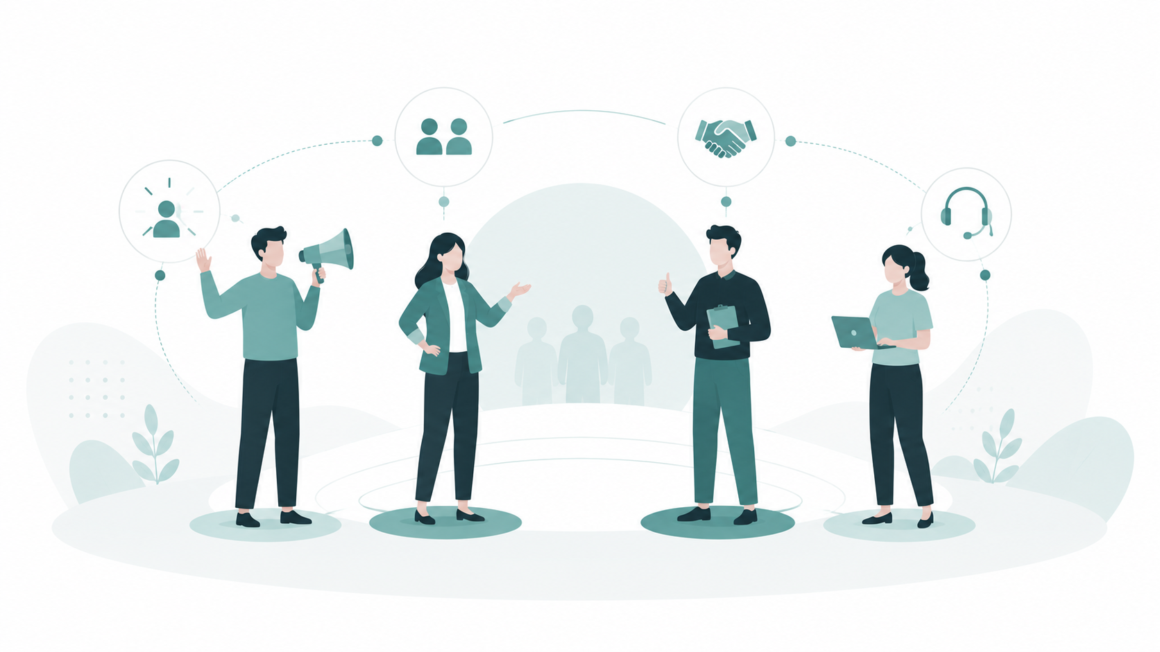 illustration of a balanced sales team with different complementary roles