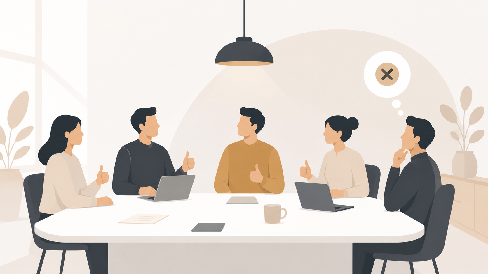 illustration of a team avoiding conflict to preserve workplace harmony