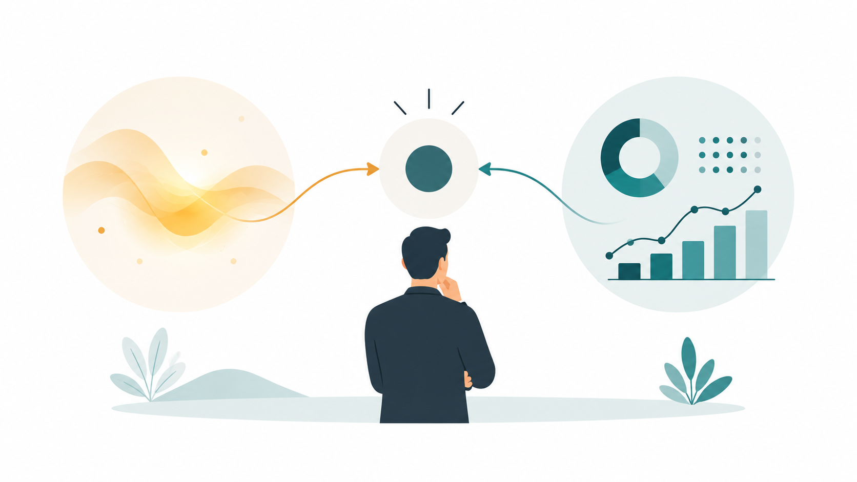 illustration of people decisions combining intuition and behavioral data in balance