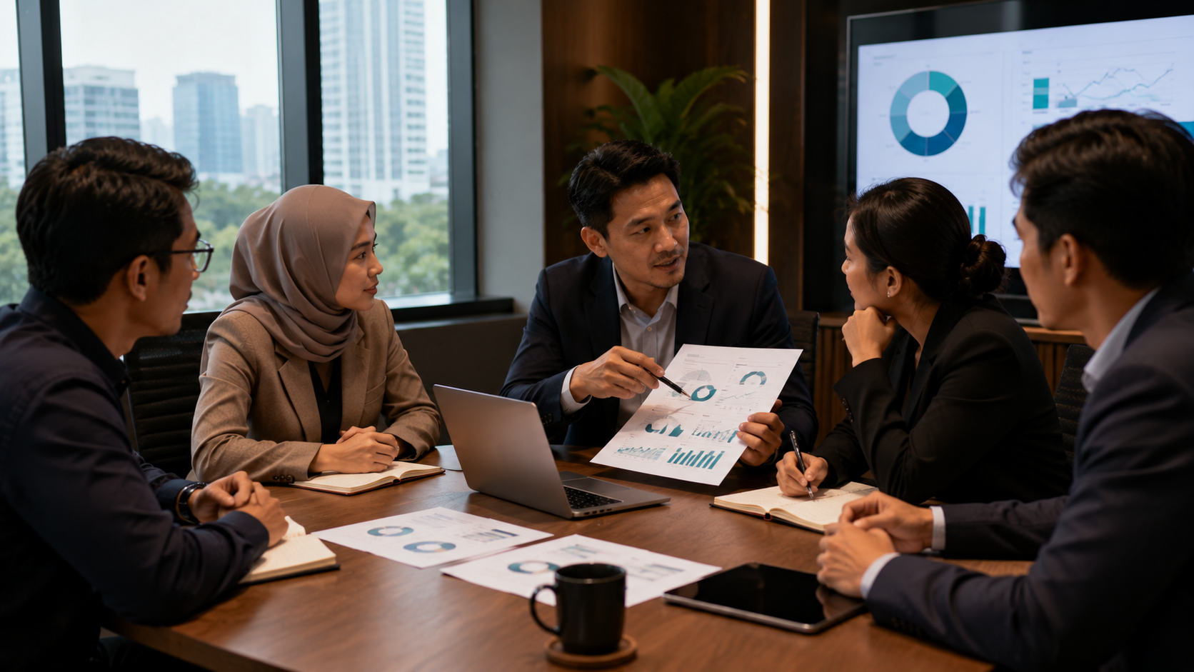 executive discussion session where organizational leaders review assessment findings with a facilitator
