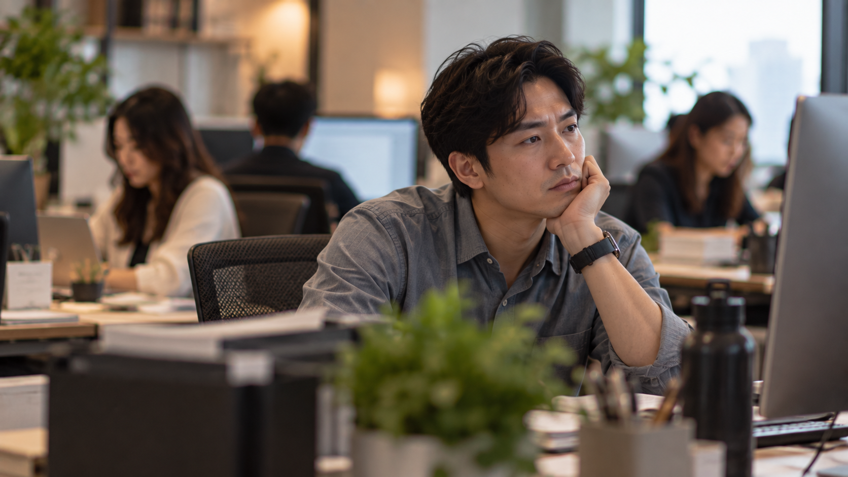 employee physically present at work but no longer fully engaged or invested in what they are doing